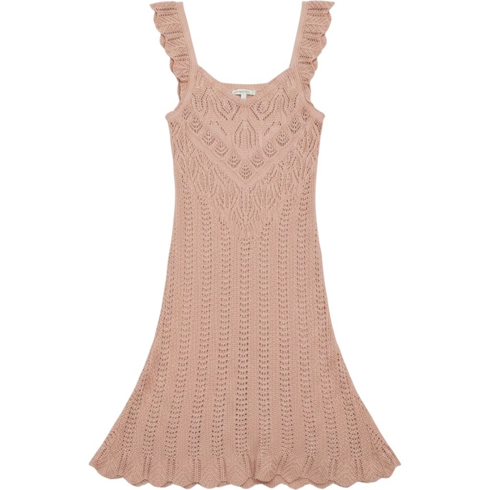 Freshman 1996 Blush Pink Pointelle Knit Ruffle Midi Dress Medium Cottagecore